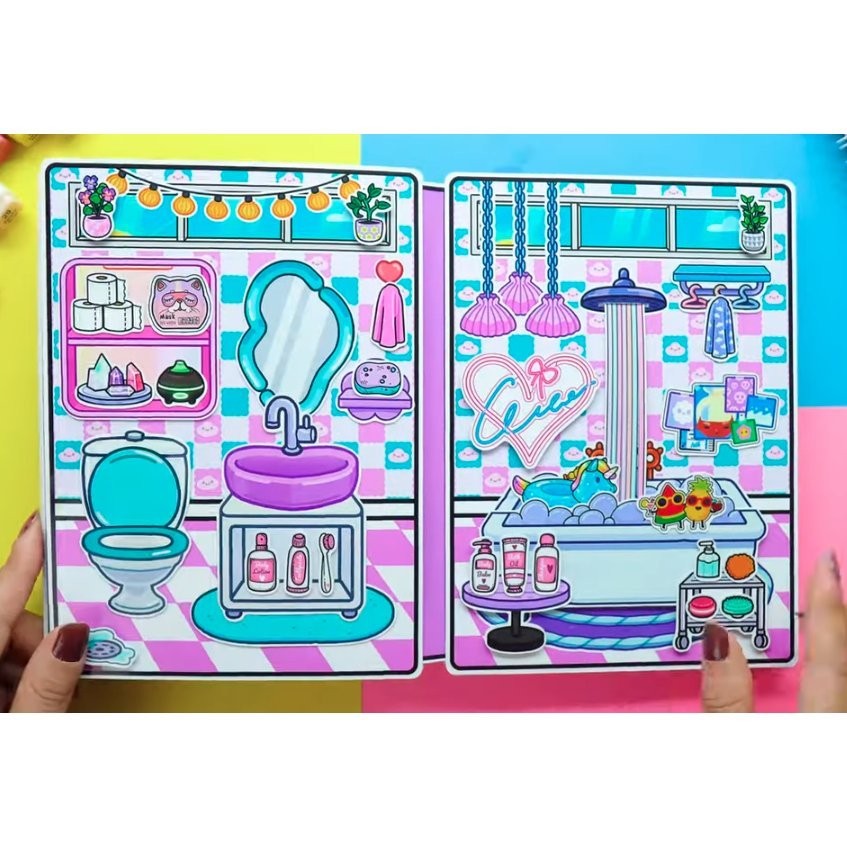 Búp bê giấy đồ chơi bóc dán thủ công  Ngôi nhà Purple and Blue toca boca
