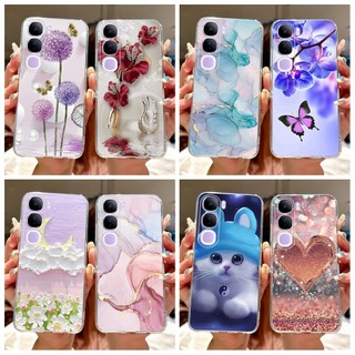 Dành Cho Vivo V40 Lite V2417 Vỏ Đá Cẩm Thạch Sang Trọng Hoa Mềm Silicon Trong Suốt Cho Vivo V40 Lite 4G 5G IDN Y200 Y300 2024 Ốp Lưng