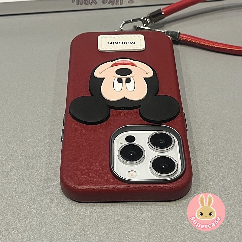 Ốp Điện Thoại Mickey Hoạt Hình Dễ Thương Cho iPhone 16 Pro Max 15 14 Plus 13 12 11 Pro Max X XR XS Max 8 7 6 6s Plus Vỏ Điện Thoại Da Sang Trọng Có Dây Đeo Chống Rơi