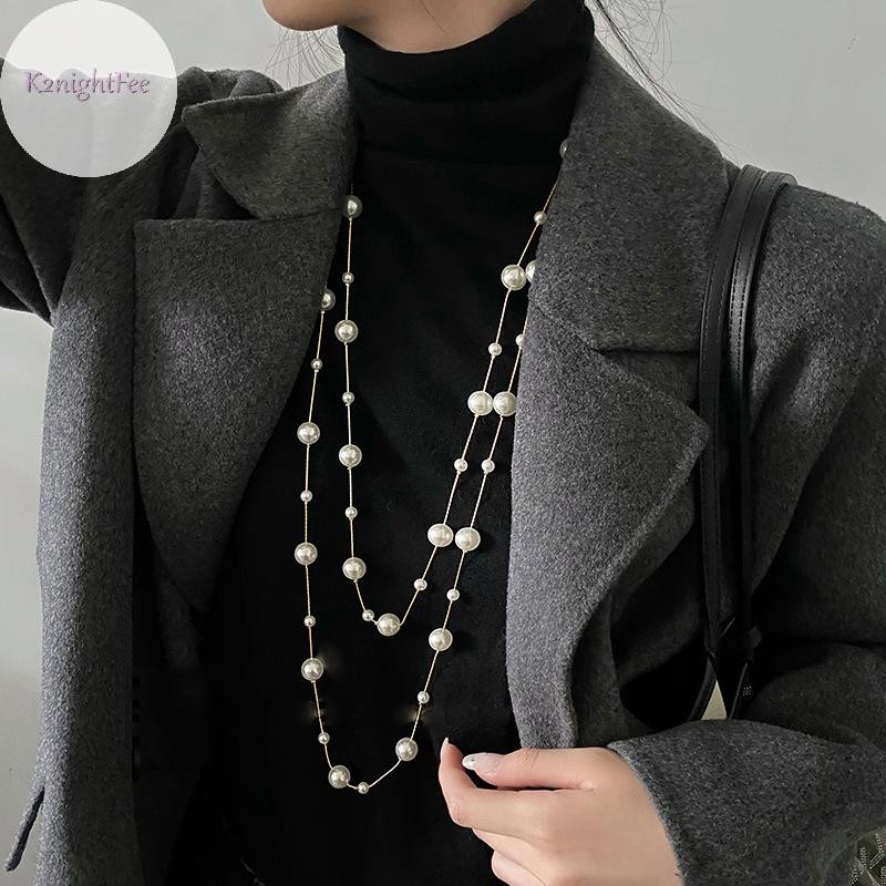 K2nightfee Thanh Lịch Hai Lớp Mô Phỏng Ngọc Trai Áo Len Vòng Cổ Nữ Cổ Dài Dây Chuyền Vòng Cổ VN