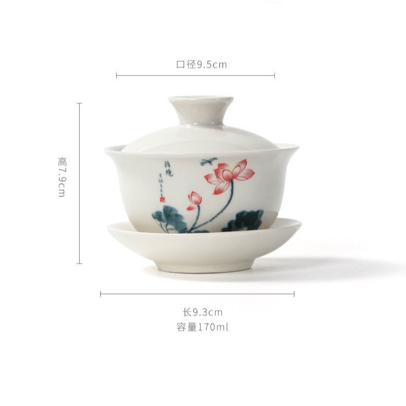 Chén Khải Tiềm Trà Bằng Sứ Họa Tiết Hoa Sen Dung Tích 170 ml