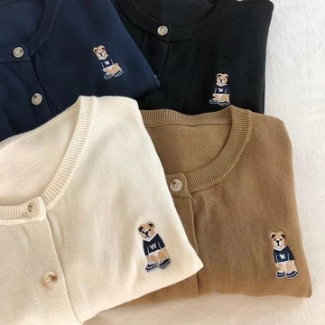 Đơn Giản Màu Trơn Thêu Dệt Kim Nữ Tay Dài Phong Cách Hàn Quốc Rời Dệt Kim Nữ Nữ Đen Trắng Xám Xanh Đậm Hoa Hồng Đan Áo Len Cardigan