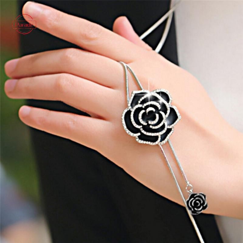 Diễu Hành Hoa Hồng Đen Dài Mặt Dây Chuyền Vòng Cổ Áo Len Dây Chuyền Pha Lê Nữ Món Quà Trang Sức VN