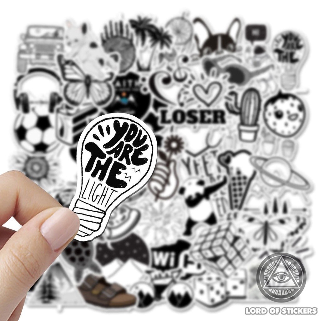 50 Nhãn Dán Sticker Họa Tiết Graffiti Đen Trắng Cute Phong Cách Hoạt Hình
