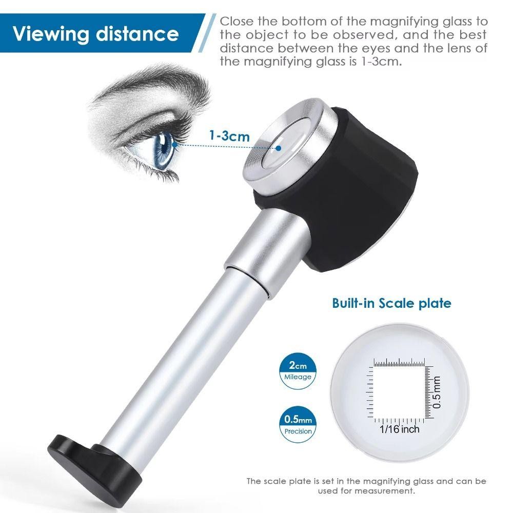 Kính lúp quang học JSJING, 45X với 3 đèn LED Lúp chiếu sáng cầm tay, Dụng cụ quang học Kim loại Tầm nhìn rõ ràng Trang sức đa năng Lúp Kính lúp