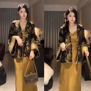 Đơn / Bộ Đồ Mùa Thu Cao Cấp Phong Cách Trung Hoa Phong Cách Trung Hoa Áo Khoác Sang Trọng Thời Trang + Đầm Bộ Đồ Hai Mảnh 24.12.10