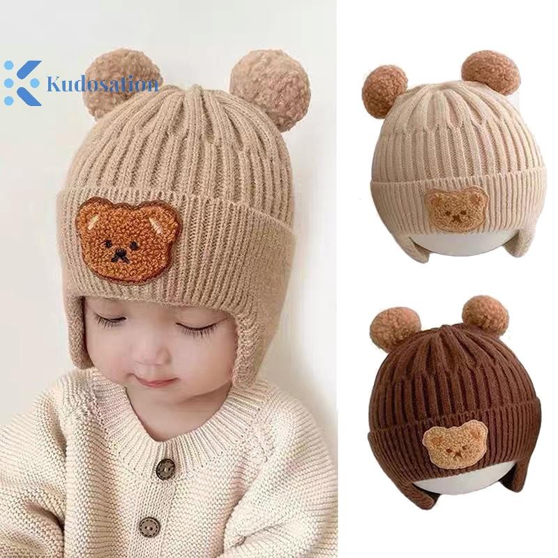 Kudosation Gấu Dễ Thương Dệt Kim Bịt Tai Mũ Cho Trẻ Em Mùa Đông Dày Ấm Áp Mũ Len Cho Trẻ Sơ Sinh Và Trẻ Tập Đi