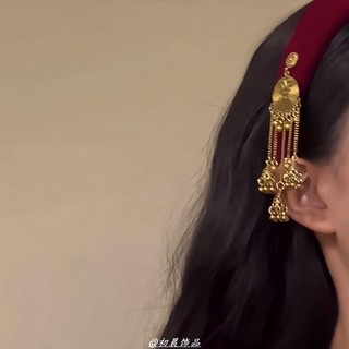 Retro Thẩm mỹ Trung Quốc Băng đô mục tiêu lục lạc hai mặt nhung đỏ