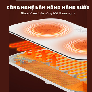 Đế Hâm Nóng Đồ Ăn nhanh chóng kèm đế điện dụng, Khay Hâm Nóng Thức Ăn Mặt Kính Cường Lực Chắc Chắn