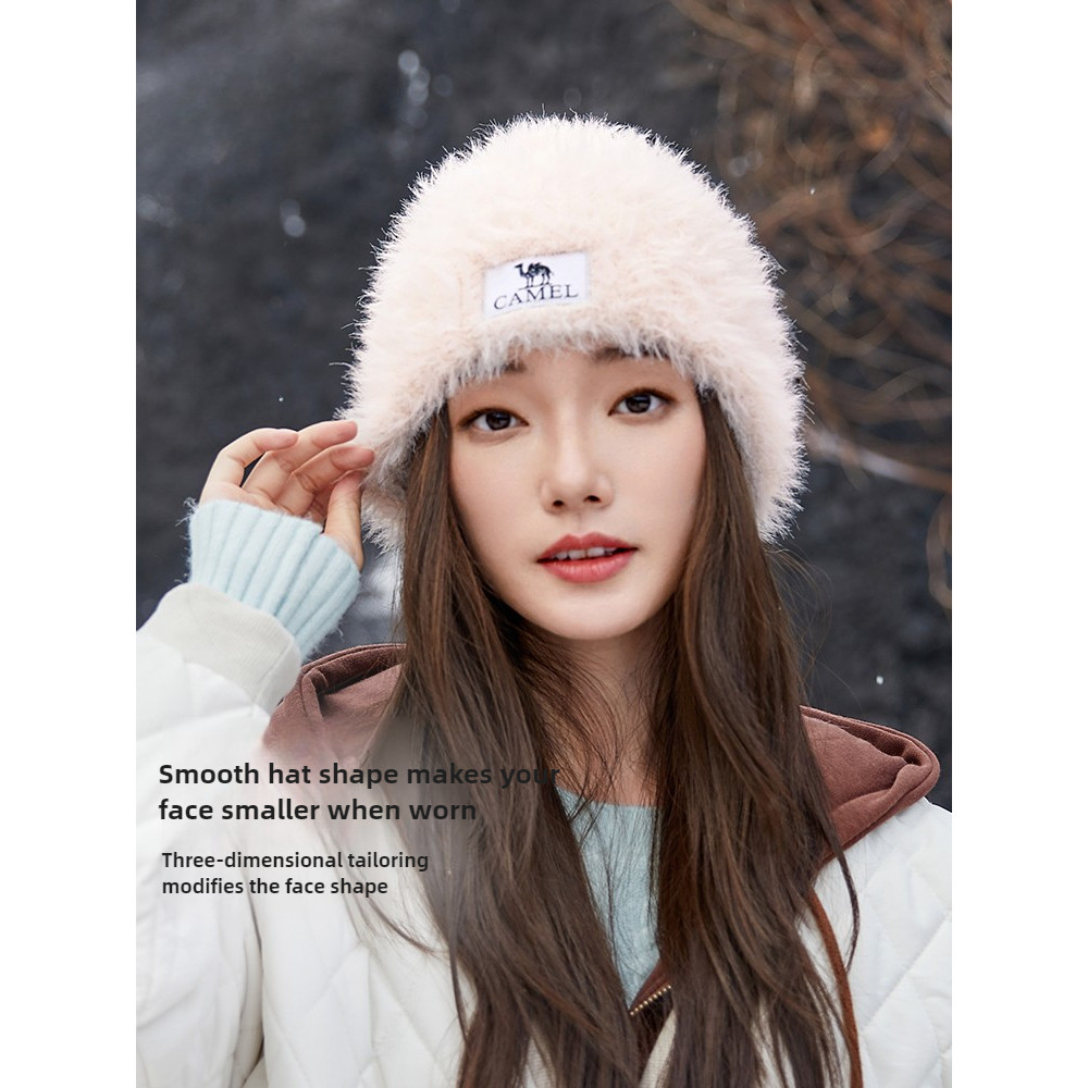Ảnh Camel CROWN Lông Dệt Kim Mũ Nữ Giả Lông chồn Chống Lạnh Bịt Tai Dày Mũ Ấm Áp 2