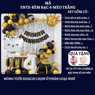 Set Bóng Trang Trí Sinh Nhật Tuổi Meo,tuổi Mão, thôi nôi, 12 con giáp cho bé gái - bé trai SNTE-RÈM BẠC 4-MÈO TRẮNG