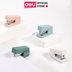 Bấm kim, dập ghim học sinh văn phòng mini DELI 12 tờ tiện lợi, màu PASTEL CUTE - Tặng 1 hộp ghim Nusign số 10.