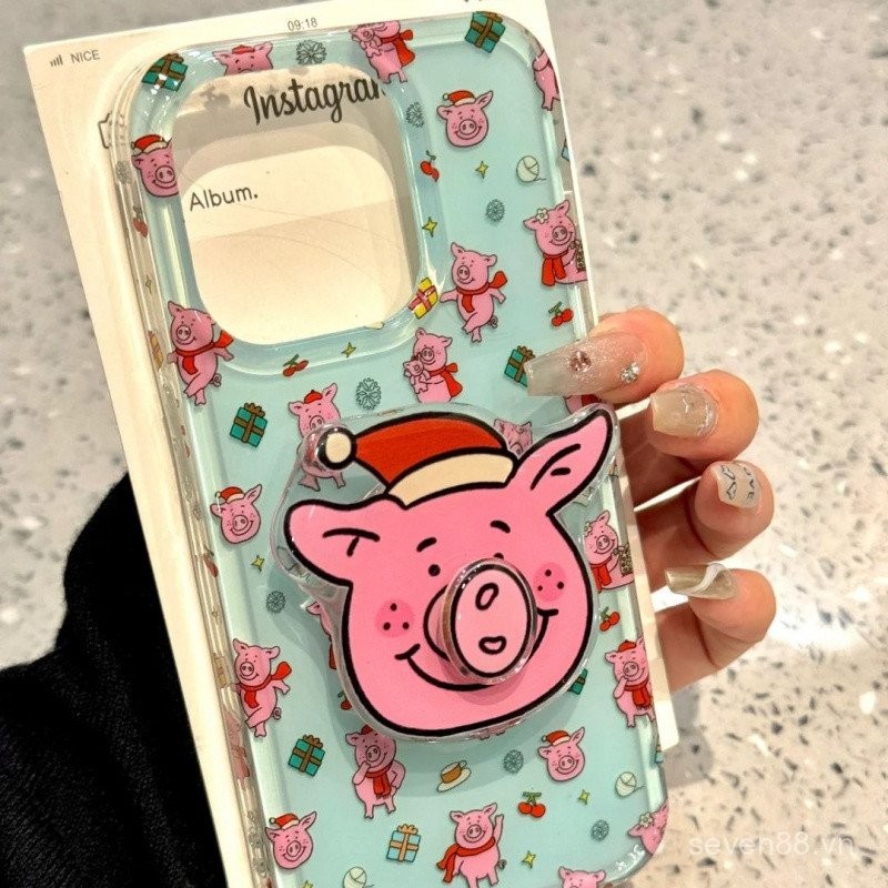 Ốp điện thoại giá đỡ quay heo cho iPhone Martha 16/15promax/14 mẫu mới 13/12/11PRO thích hợp xsmax/xr sáng tạo plus lỗ lớn bao toàn bộ bảo vệ FU9H