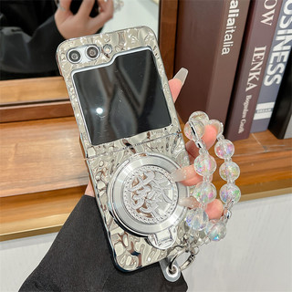 Ốp điện thoại gấp cho Samsung Galaxy Z Flip6 Flip5 Flip4 Flip3 Mạ điện nhăn màu trơn xoay tóc khung ốp điện thoại tpu cứng
