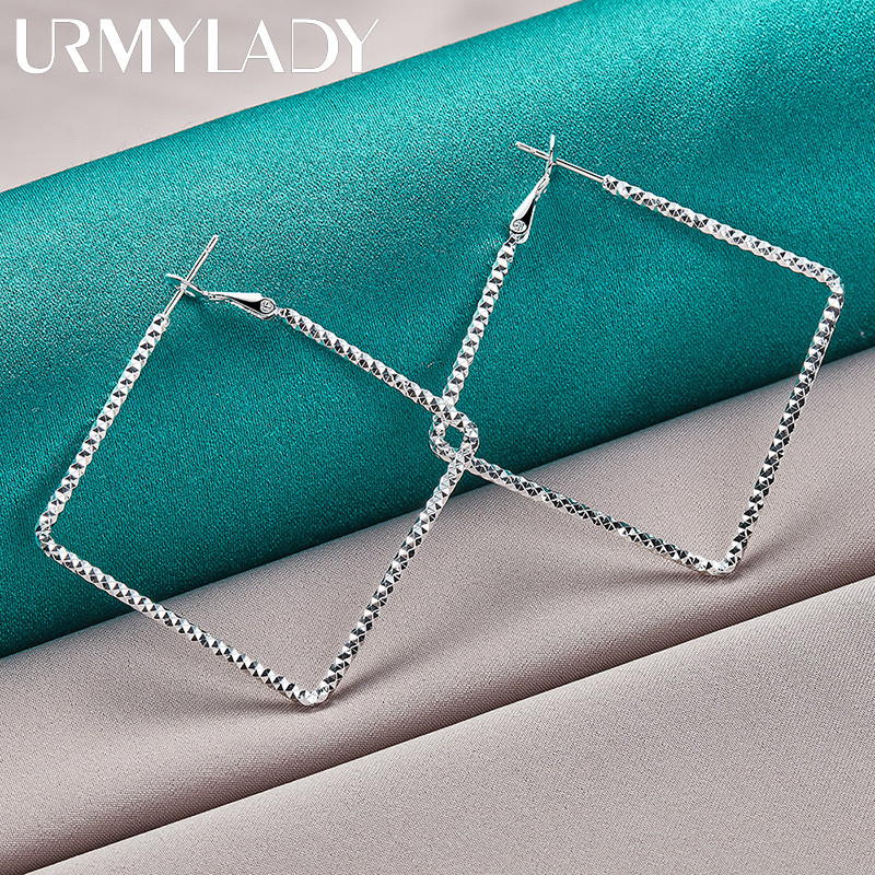 URMYLADY Bạc 925 Bông Tai Vuông Cho Nữ Thời Trang Cưới Đính Hôn Dự Tiệc Trang Sức