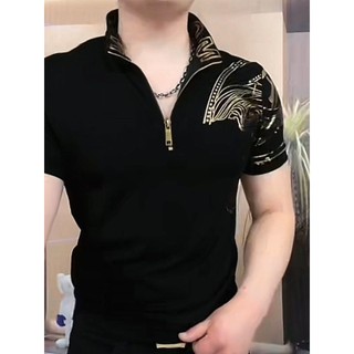 ✨✨1.3000 Người Khen ngợi Hợp Thời Trang Cổ Mạ Vàng Nam Ngắn Tay Co Giãn Áo Nam Mặc Ngoài Xã Hội 25.4.8