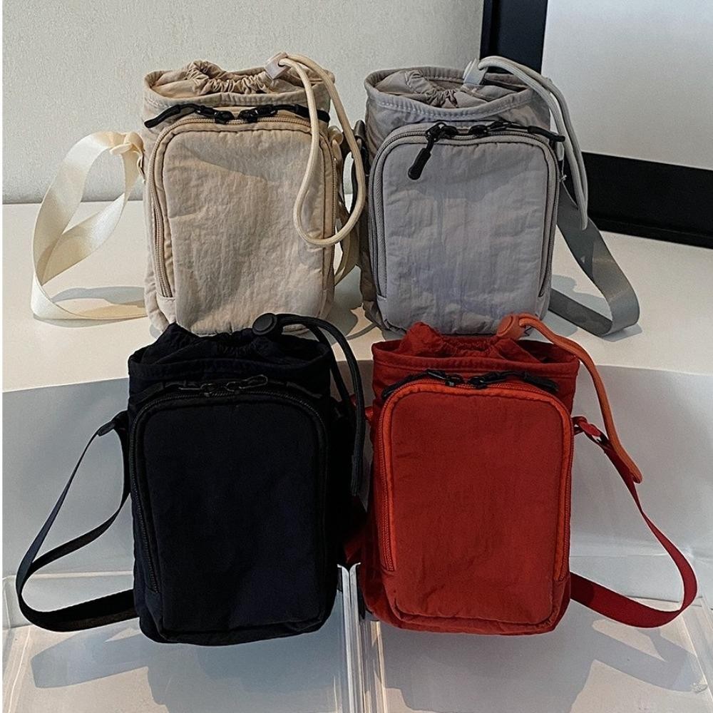 Túi dây rút HOBBYIN, Vỏ cốc nước Nylon phong cách Hàn Quốc, Ví đơn giản đi bộ đường dài màu trơn
