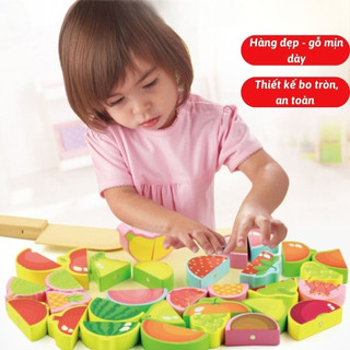 Đồ Chơi Cắt Trái Cây, Rau Củ Bằng Gỗ Bộ Đồ Chơi Nam Châm Cắt Hoa Quả Có Thể Tái Sử Dụng Dành Cho Bé