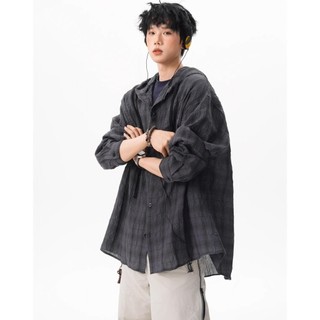 GKSSS Áo khoác chống nắng có mũ trùm đầu kẻ sọc mới vải lụa băng mỏng phong cách trung tính