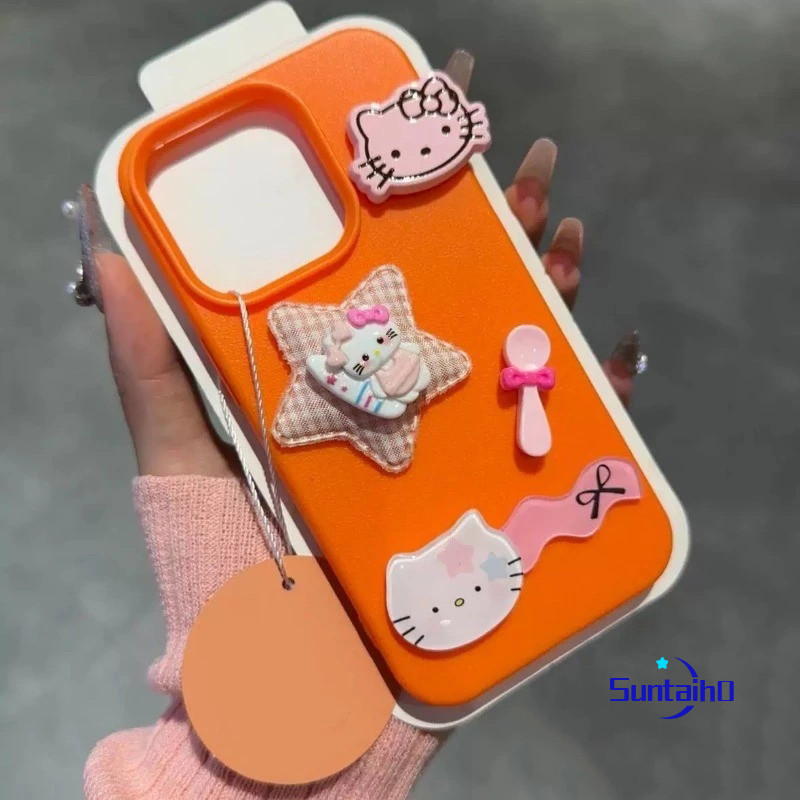 Suntaiho Ốp Lưng iPhone Dễ Thương Hoạt Hình Hello Kitty 3D Màu Hồng DIY Ốp Điện Thoại Silicon Mềm Cao Cấp Chống Sốc Cho iPhone 11 12 13 14 15 16 Pro max IP 7 8 Plus Iphon X Xs XR Xs max