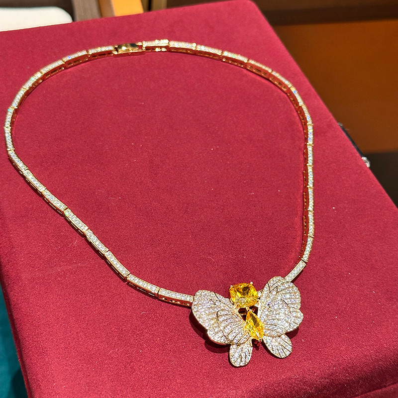 Bông tai vòng cổ sang trọng nhẹ nhàng Bộ hai mảnh Bướm Zircon