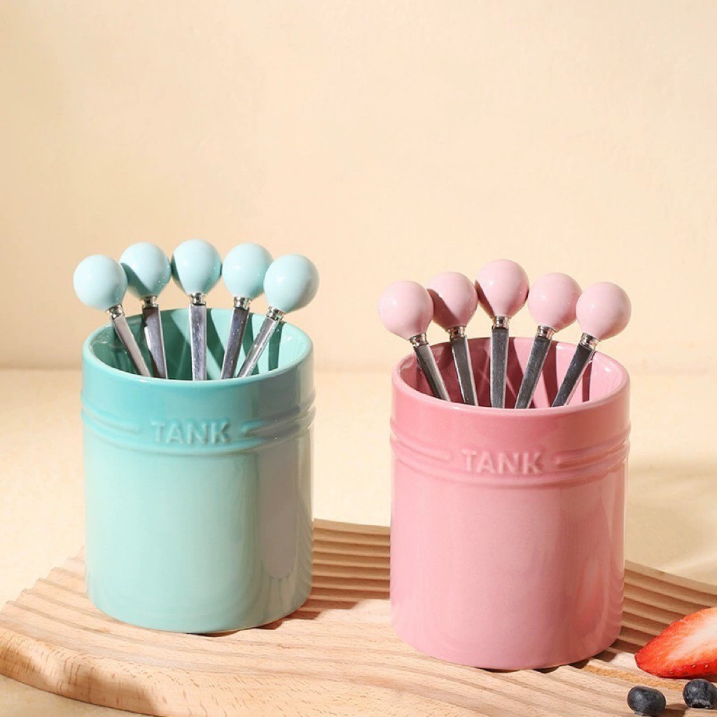 ✨Nĩa trái cây bằng thép không gỉ 304 có đế Bộ nĩa trái cây bằng gốm Dopamine có thể đặt trái cây có thể hái 25.5.20