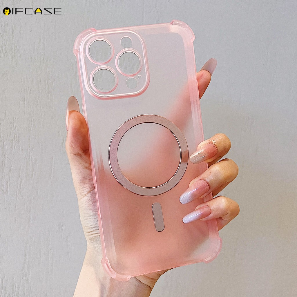 Tương Thích Cho iPhone 13 12 Mini 11 Pro XS Max XR X 7 8 Plus SE Ốp Điện Thoại Từ Tính Mờ Mờ Kinh Doanh Đơn Giản Túi Khí Chống Sốc Vỏ Mềm Ốp Lưng
