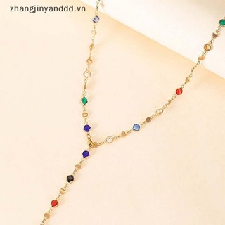# yanddd # Vòng cổ hình chữ Y dài bằng thủy tinh đầy màu sắc thời trang Dây chuyền xương đòn bằng kim loại Vàng Bạc Màu sel Vòng cổ Trang sức cơ thể dự tiệc.