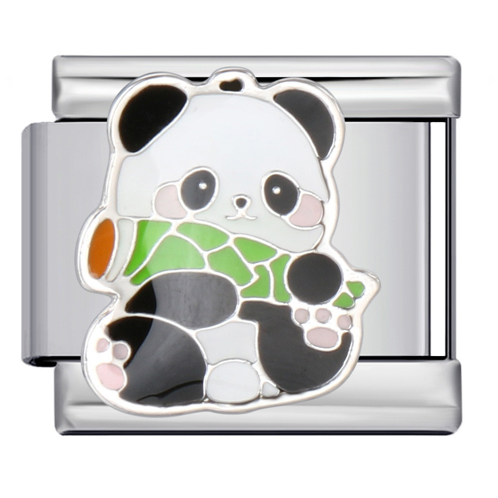Dễ Thương Gấu Trúc Phong Cách Quốc Gia Series Vòng Tay Thép Không Gỉ Mạ Vàng Hàn DIY Mô-đun Ý Vòng Tay Dây Đeo Dây Xích