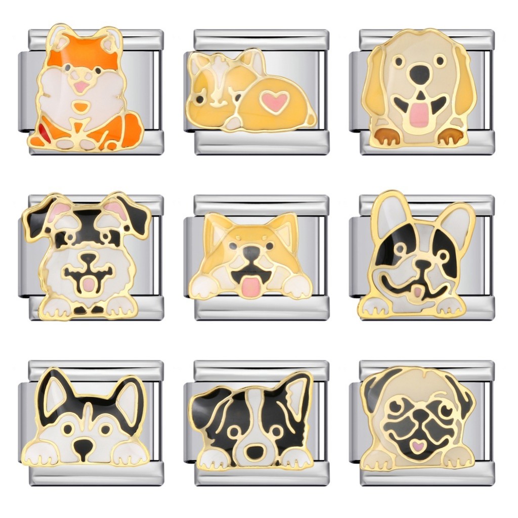 Dễ Thương Husky Corgi Collie Thú Cưng Chó Series Thép Titan Hàn Mạ Vàng Nhỏ Giọt Dầu Ý Mô Đun Vòng Tay