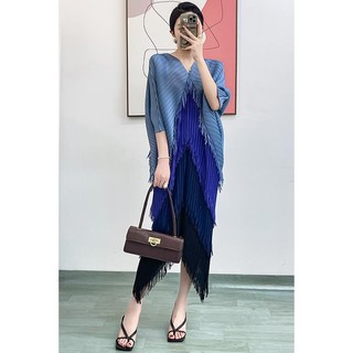 Miyake Xếp Ly Viền Chuyển Đổi Mùa Xuân Phong Cách Mới Tương Phản Màu Sắc Thời Trang Mỏng Hơn Nhìn Một Bước Mông...