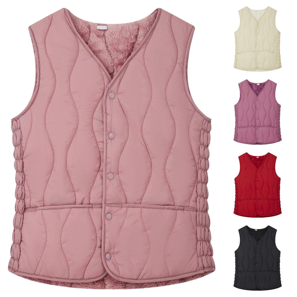 Xia| Áo Vest nữ một ngực màu trơn Áo Vest nữ thời trang Áo Vest có đệm nhẹ cho mùa thu đông Áo ghi lê không tay chống gió màu trơn Hoàn hảo cho hàng ngày