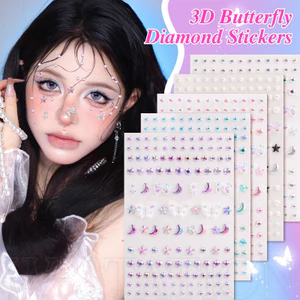 Nhãn dán kim cương Aurora hoa bướm 3d - Nàng tiên cá, Vỏ, Decal mặt ngọc trai - Chống thấm nước, Tự dính, Nhiều yếu tố Nhãn dán hình xăm cơ thể - Trang trí trang điểm tự làm tiệc sân khấu