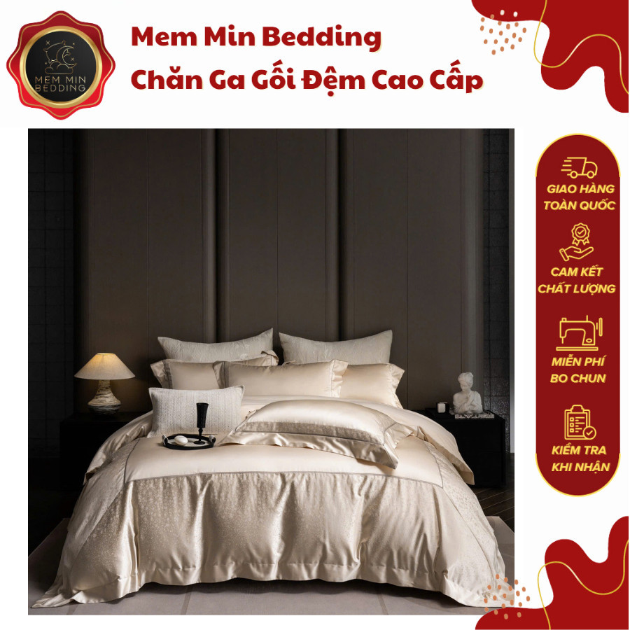 (L5102)Bộ Chăn Ga Gối Chất Liệu Gấm Cao Cấp Ánh Kim Sang Trọng Quý Phái Thanh Lịch - MemMinbedding Luxury