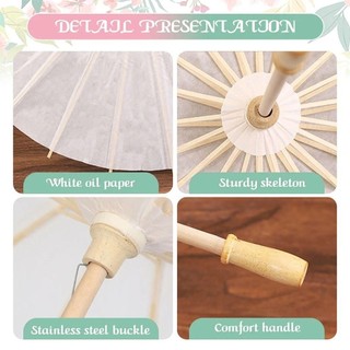 INENK 1 Chiếc Ô Giấy, DIY Handmade Dia 60 / 84cm Đồ Dùng Cưới, Tay Cầm Dài Trống Truyền Thống Trắng Đạo Cụ Chụp Ảnh Cho Tiệc Cưới Kỷ Niệm