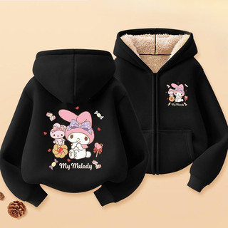 My Melody Girls Zip-Up Áo khoác lông cừu mềm mại ấm áp Phong cách hoạt hình dễ thương cho trang phục mùa thu ấm cúng