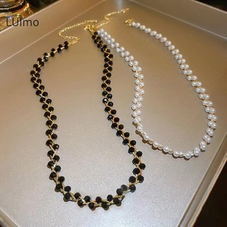 Luimo Đen Pha Lê Trắng Ngọc Trai Dệt Tay Vòng Cổ Ánh Sáng Sang Trọng Cá Tính Tính Khí Xương Đòn Dây Xích SBS