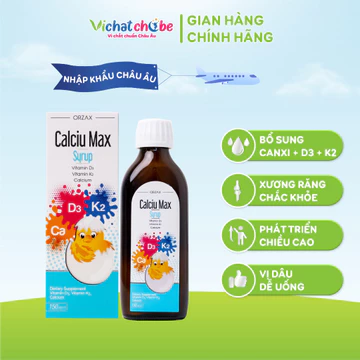 Canxi hữu cơ Orzax Calciu Max Syrup - Bổ sung canxi, D3, K2MK7 cho bé phát triển chiều cao, xương răng chắc khỏe 150ml