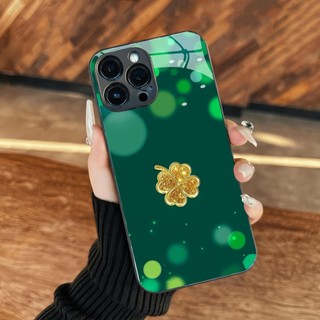 Ốp kính cỏ 4 lá may mắn iphone 17 16 15 14 13 12 11 air 16e x xs xr 8 7 6 pro max plus mini 6s 6g 7g 8g 6p 7p 8p Vstore