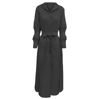 Miyake Xếp Ly Mùa Xuân 2025 Phong Cách Mới Dài Phong Cách Nửa Mở Cổ Phong Cách Niche Rễ Sen Tay Dây Buộc Nẹp Sang Trọng Soli