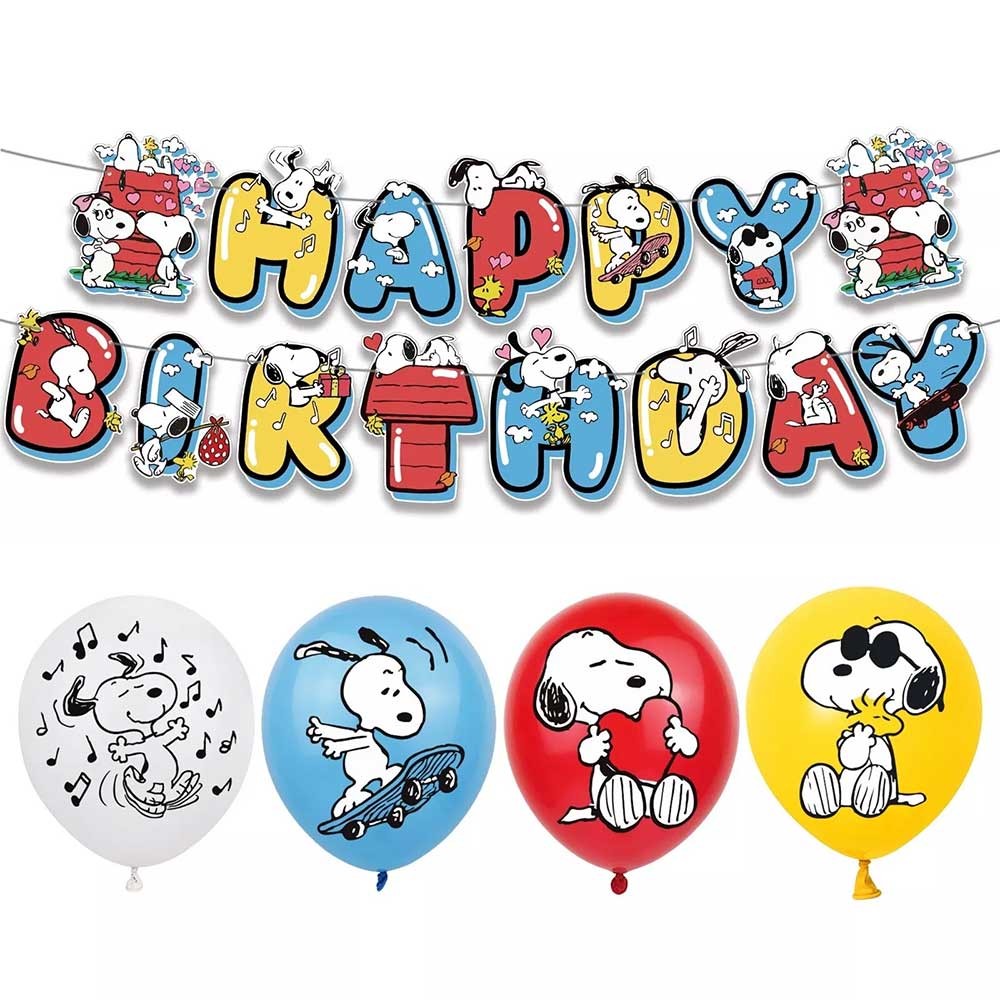 Snoopy Birthday Decoration Set Snoopy Theme Birthday Party Balloon Cake Topper Decoration Banner Decoration Set