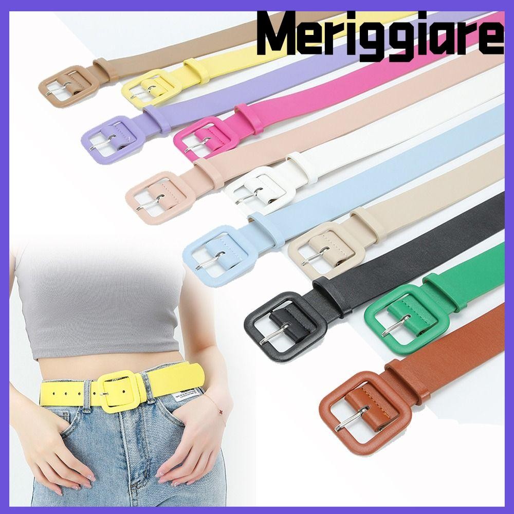 Thắt lưng da MERIGGIARE Thời trang Màu kẹo Dây thắt lưng mỏng thông thường
