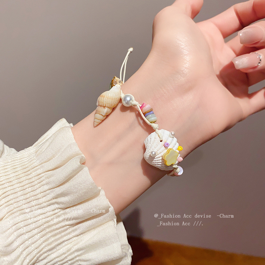 Vòng tay ốc xà cừ gốm ngọc trai bằng đá tự nhiên, thời trang và tinh tế, dây đeo cổ tay đa năng, phong cách kỳ nghỉ, trang sức tươi mát và ngọt ngào