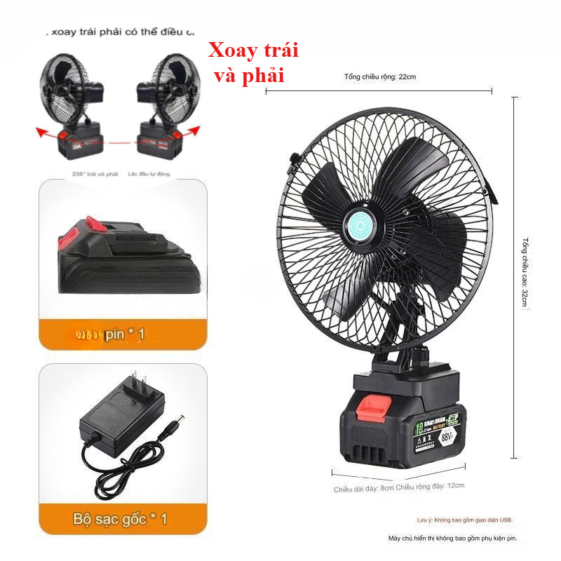🔥🔥Quạt Tích Điện Pin 10-15 Cell Dùng Liên Tục 4-8H, Quạt Makita Để Bàn 2 Cấp Độ Gió Siêu Mát