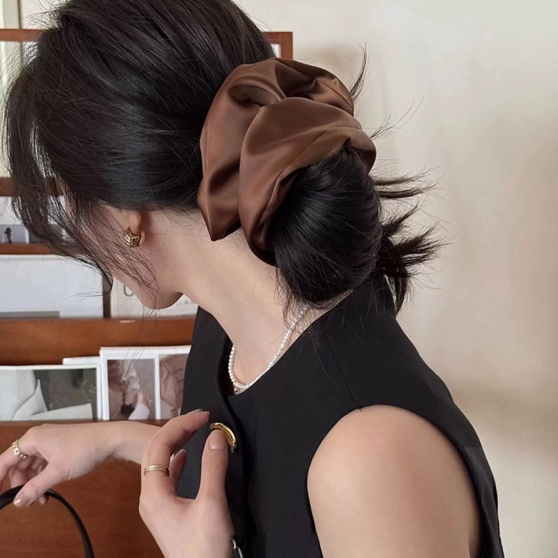 Dây buộc tóc nơ lớn Satin kiểu Pháp - Dây buộc tóc thời trang - dành cho bữa tiệc hẹn hò - Phụ kiện tóc trang điểm - Giá đỡ đuôi ngựa cổ tích - Vòng tóc Scrunchies lớn - Băng đô tóc phong cách nhẹ nhàng