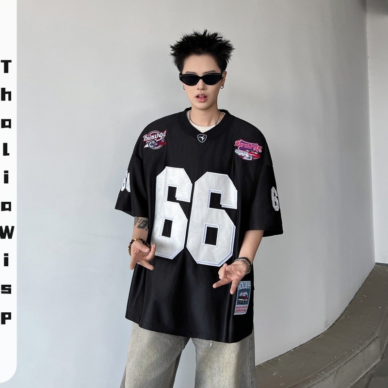 ThaliaWisp Áo Thun Nam Mỹ Retro Họa Tiết Kỹ Thuật Số Mùa Hè Mới Hip Hop Jersey Rời Top
