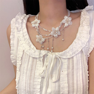 Hoa, ngọc trai, pha lê, vòng cổ tua rua, nhẹ nhàng sang trọng, thiết kế thích hợp, phụ kiện vòng cổ, xu hướng mới
