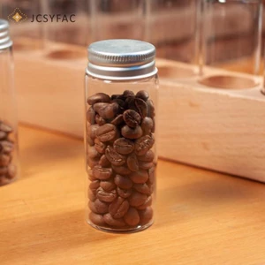 JCSYFAC Cà Phê Đậu Ống Thủy Tinh Với Dụng Cụ Nhôm Ống Đóng Chai Bảo Quản Ngũ Cốc Bằng Gỗ Kín Kín Kín Hộp Mới