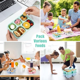 Hộp đựng đồ ăn nhẹ Bento ống hút lúa mì Caperci dành cho người lớn và trẻ em Hộp đựng thực phẩm có thể ăn trưa dành cho người lớn có thể tái sử dụng với 5 ngăn đựng đồ ăn nhẹ và bữa ăn không chứa BPA 4 Gói