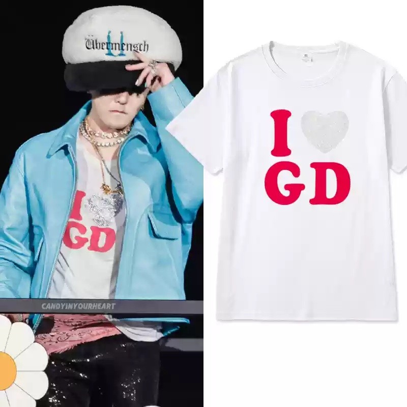 YB1 G-Dragon Nhật Bản tour du lịch thế giới 2025 cùng phong cách I LOVE GD Áo thun cotton đính đá ngắn tay BY1